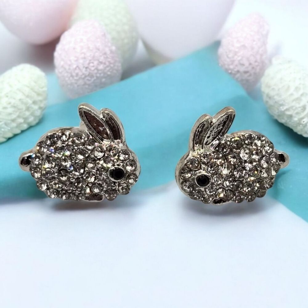 Crystal Bunny Rabbit Earrings Spring Cute Rhinestone Studs Jewelry Animal Easter